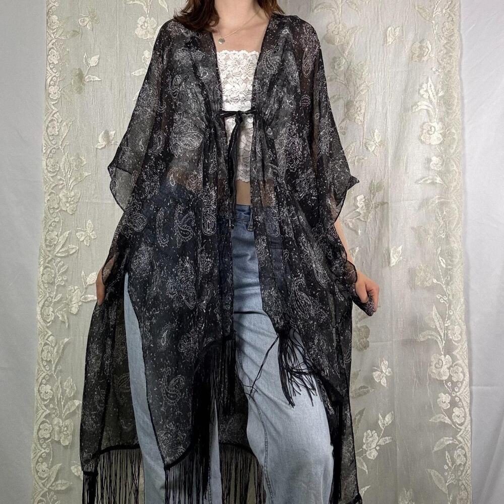 Sheer Black Paisley Kimono
